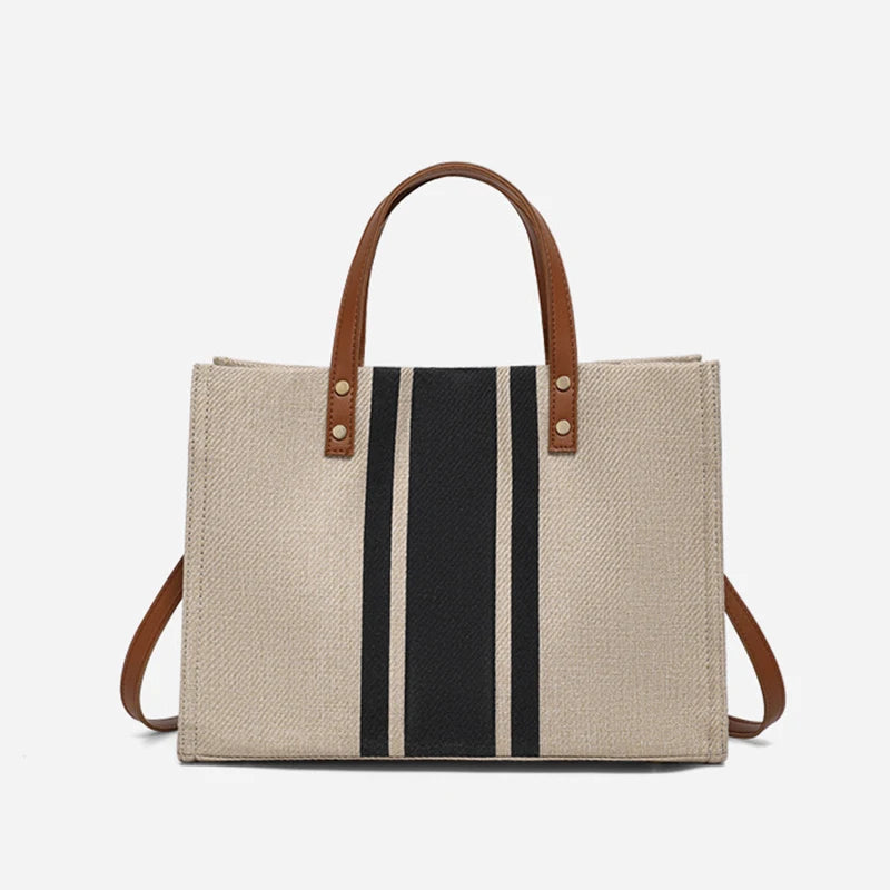 Simple Canvas Stripe Decor Bucket Handbags