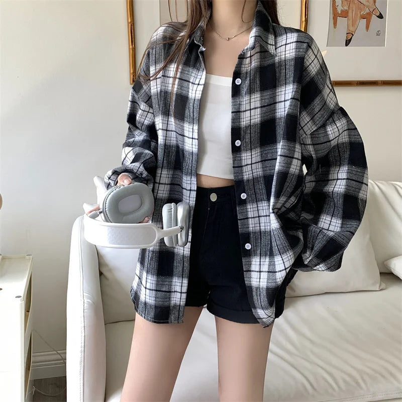 Women Tartan Shirt Long Sleeve
