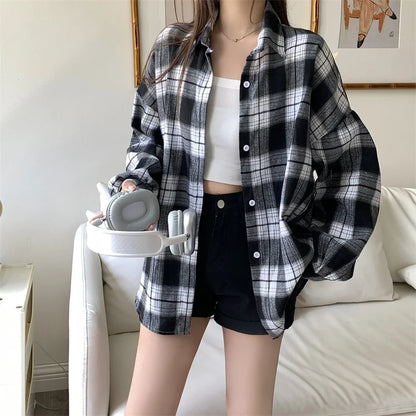 Women Tartan Shirt Long Sleeve