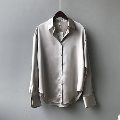 Elegant Satin Loose Women Shirt